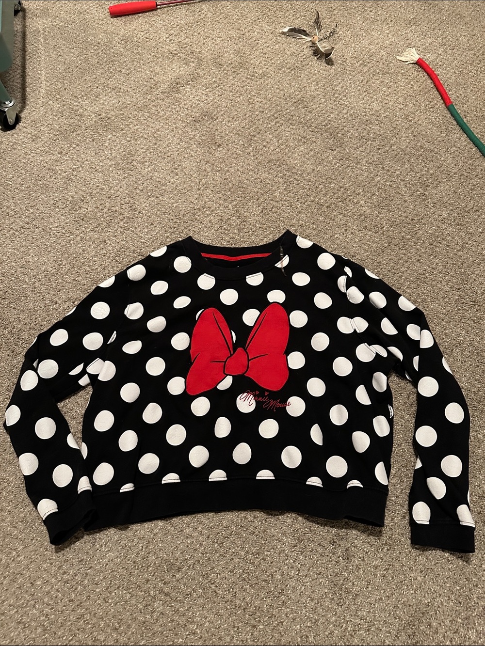 Disney Black Polka Dot Crewneck Sweater with Red Bow
